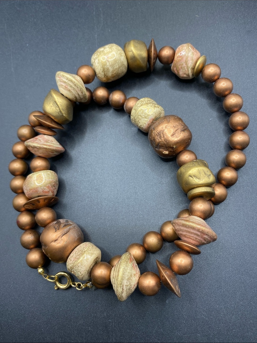 Vintage Chunky Beads Necklace Cream & Brown Lucite Beads 1980’s